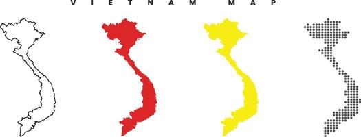 Vietnam map detailed in outline, red color, yellow color, dotted style vector