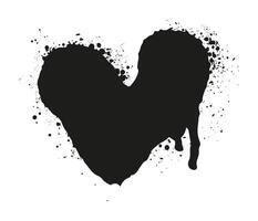 Flat illustration of a black heart shaped ink blot with splattered edges on a white background representing love and emotion creativity abstract vector