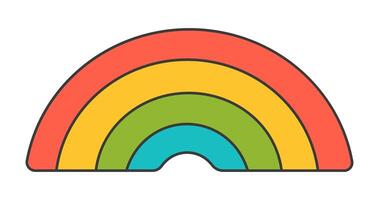 Flat illustration of a colorful rainbow showing different hues arranged in a semi circular pattern with bright and vibrant colors displayed in a minimal design vector