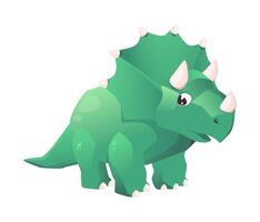 Cartoon-style green triceratops dinosaur character in a flat illustration Ideal for kids educational and entertainment content featuring a friendly dinosaur design vector