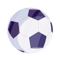 Flat illustration of a modern soccer ball with black and white patches on a white background representing sports equipment commonly used in the game of football vector