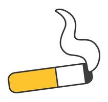 a flat illustration showing a lit cigarette with smoke rising the graphic is minimalist with clean lines and a simple color palette using yellow white and black vector