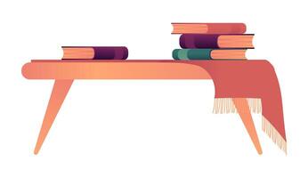 Wooden table with a heap of colorful books in a flat illustration great for studying education and reading materials interior design vector