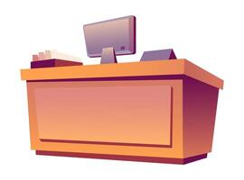 Flat illustration of an organized office desk workspace with a computer screen papers and books design ideal for office space optimization and decoration vector