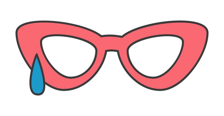 Pink glasses accompanied by a blue tear drop in a clean flat illustration style suitable for various design purposes