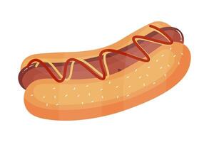 A flat illustration of a delicious hot dog topped with mustard and ketchup A perfect representation of a classic fast food item in a simple flat design style vector