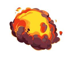 A bright detailed explosion fireball captured in a flat illustration showing the intense moment of impact and chaos. vector