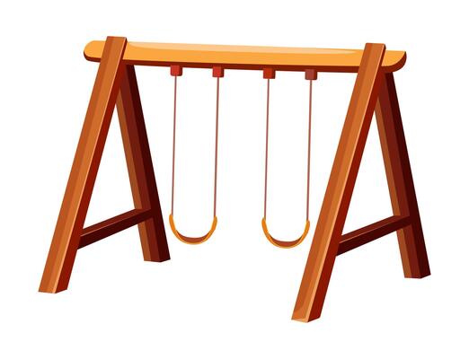 A wooden swing set designed for children presented in a flat illustration format against a plain white background