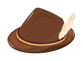 An image of a traditional german hat adorned with a feather drawn in a flat illustration style showcasing classic headwear vector
