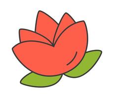 Flat illustration of a stylized orange flower with green leaves on a white background emphasizing simple clean lines vector