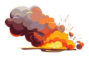 Explosion illustration with thick smoke in orange and yellow flames a vibrant flat illustration depicting the powerful explosion with billowing smoke and flames vector