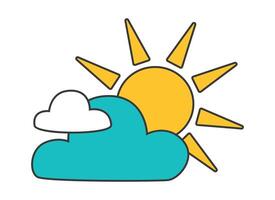 a charming depiction of the sun peeking out from behind the clouds with visible sunrays in a flat illustration style vector