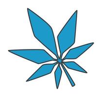 Blue geometric leaf illustration flat style abstract symmetrical design depicting a stylized plant leaf in a sharp angular form bright blue color vector