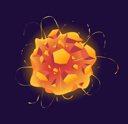 The image showcases a vibrant and strikingly colorful abstract design featuring multiple geometric shapes with a glowing effect flat illustration