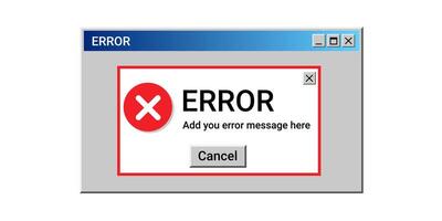 System error screen message with icon. Computer notice alert. vector