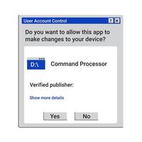 Old user account control panel. Installation of new program. vector