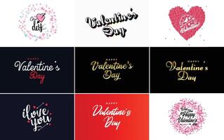 Happy Valentine s Day greeting card template with a cute animal theme and a pink color scheme vector