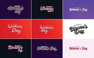 Happy Woman s Day handwritten lettering set for use in greeting or invitation cards festive tags and posters modern calligraphy collection on white background vector