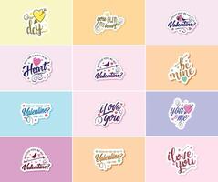 Saying I Love You with Valentine s Day Typography and Graphics Stickers vector