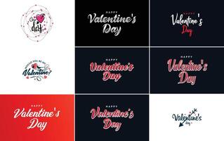 Happy Valentine s Day text hand lettering typography poster on red gradient background illustration suitable for use in design of romantic quote postcards vector