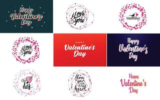 Happy Valentine s Day text hand lettering typography poster on red gradient background illustration suitable for use in design of romantic quote postcards vector