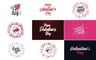Happy Valentine s Day typography design with a heart shaped wreath and a watercolor texture vector