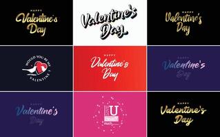 Happy Valentine s Day text hand lettering typography poster on red gradient background illustration suitable for use in design of romantic quote postcards vector