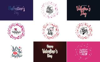 Happy Valentine s Day typography design with a heart shaped wreath and a gradient color scheme vector