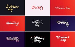 Happy Women s Day design with a realistic illustration of a bouquet of flowers and a banner reading March 8 featuring a gradient color scheme vector