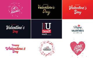 Happy Valentine s Day banner template with a romantic theme and a pink and red color scheme vector