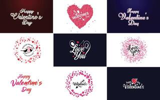 Happy Valentine s Day text hand lettering typography poster on red gradient background illustration suitable for use in design of romantic quote postcards vector