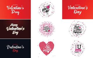 Happy Valentine s Day typography design with a heart shaped wreath and a watercolor texture vector