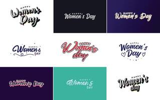 Happy Women s Day design with a realistic illustration of a bouquet of flowers and a banner reading March 8 featuring a gradient color scheme vector