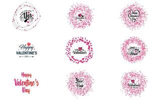 Happy Valentine s Day typography design with a heart shaped wreath and a gradient color scheme vector