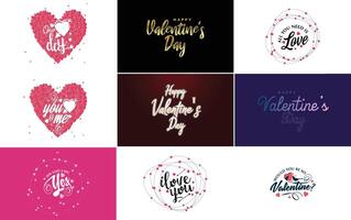 Happy Valentine s Day greeting card template with a floral theme and a pink color scheme vector