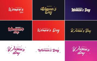 Set of Happy International Woman s Day signs emblems and design elements including signs labels and badges collection suitable for use in a variety of designs vector