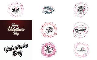 Happy Valentine s Day typography design with a heart shaped wreath and a gradient color scheme vector