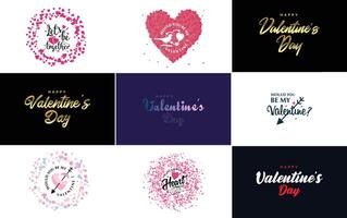 Happy Valentine s Day greeting card template with a floral theme and a red and pink color scheme vector