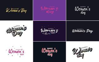 Set of Happy Woman s Day handwritten lettering suitable for use in greeting or invitation cards festive tags and posters modern calligraphy collection on a white background vector