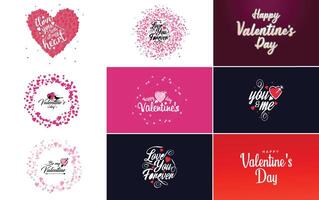 Happy Valentine s Day greeting card template with a floral theme and a red and pink color scheme vector