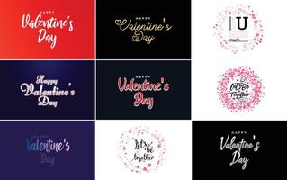 Happy Valentine s Day typography design with a watercolor texture and a heart shaped wreath vector