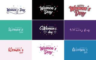Set of Happy Woman s Day handwritten lettering suitable for use in greeting or invitation cards festive tags and posters modern calligraphy collection on a white background vector