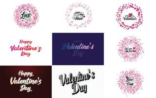 Happy Valentine s Day greeting card template with a floral theme and a pink color scheme vector