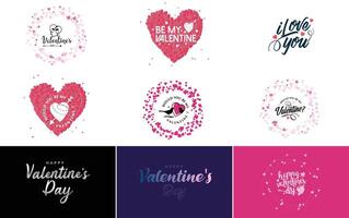 Happy Valentine s Day greeting card template with a floral theme and a pink color scheme vector