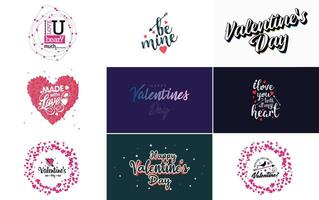 Happy Valentine s Day greeting card template with a floral theme and a pink color scheme vector