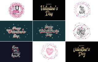 Happy Valentine s Day greeting card template with a floral theme and a pink color scheme vector