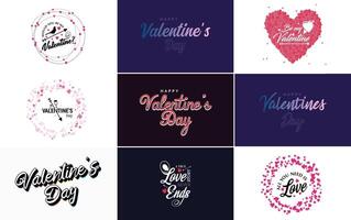 Happy Valentine s Day text hand lettering typography poster on red gradient background illustration suitable for use in design of romantic quote postcards vector
