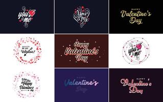 Happy Valentine s Day greeting card template with a floral theme and a pink color scheme vector