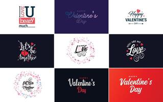Happy Valentine s Day typography design with a watercolor texture and a heart shaped wreath vector