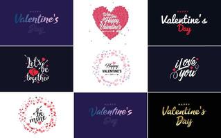 Happy Valentine s Day typography design with a heart shaped wreath and a watercolor texture vector